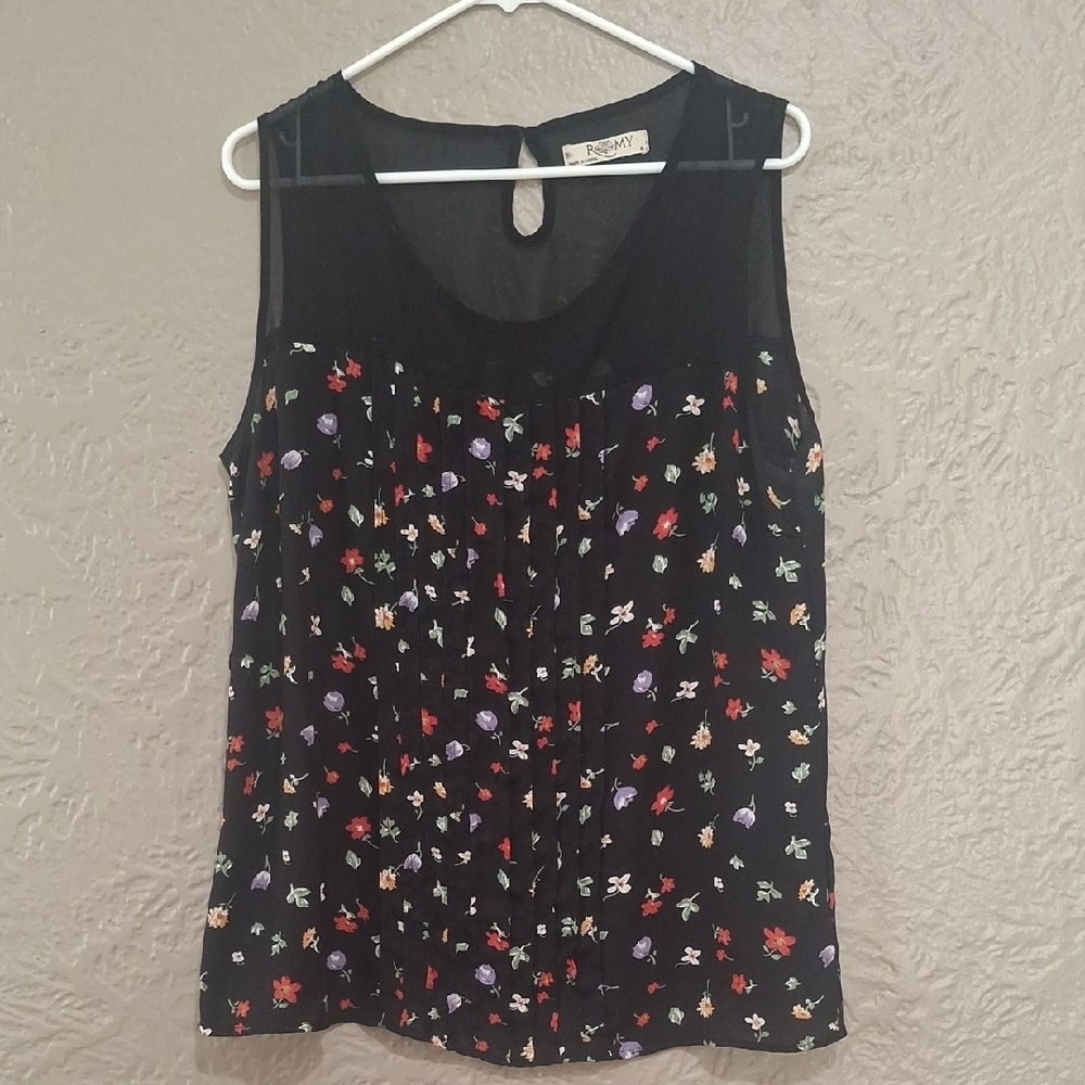 Romy Wome's Black Multicolor Floral Tank Top Size XL